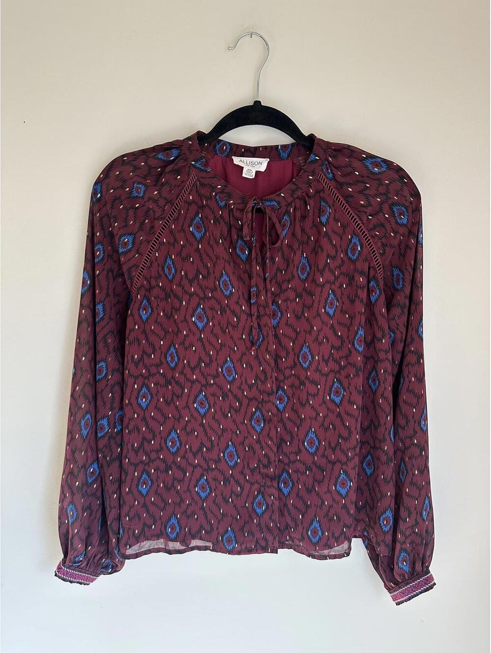 Allison New York Designer Contemporary Ikat Peasant Blouse Boho Size Medium
